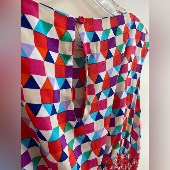 Colorful Kate Spade Silk Geometric Smocked Dress - Picture 3 of 5